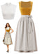 3PCS Yellow 1950s Square Neck Dress & Striped Apron  & Lace Top