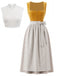 3PCS Yellow 1950s Square Neck Dress & Striped Apron  & Lace Top