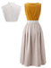 3PCS Yellow 1950s Square Neck Dress & Striped Apron  & Lace Top
