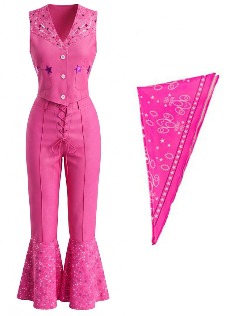 Pink 1970s Vintage V Neck Two Piece Set 4