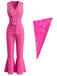 Pink 1970s Vintage V Neck Two Piece Set 4