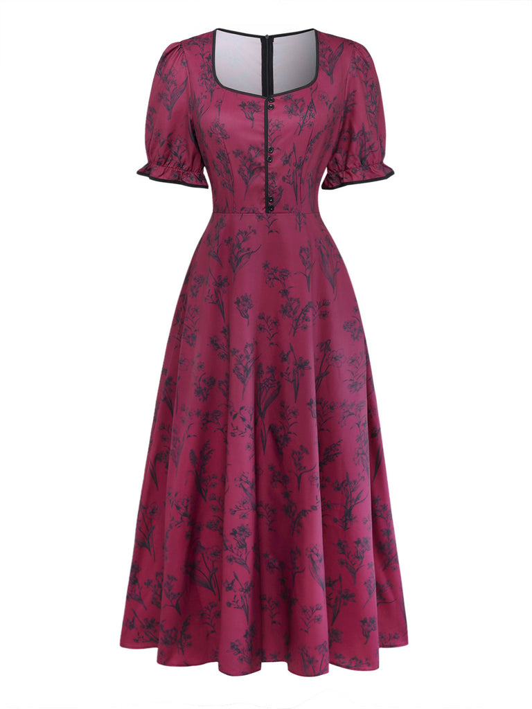 Wine Red 1940s Vintage Retro Dress 3