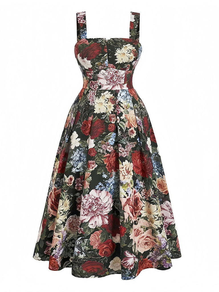 [Plus Size] Elegant Multicolor 1960s Vintage Floral Dress 2