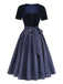 2PCS Blue 1950s Square Neck Velvet Dress & Polka Dot Apron