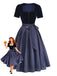 2PCS Blue 1950s Square Neck Velvet Dress & Polka Dot Apron