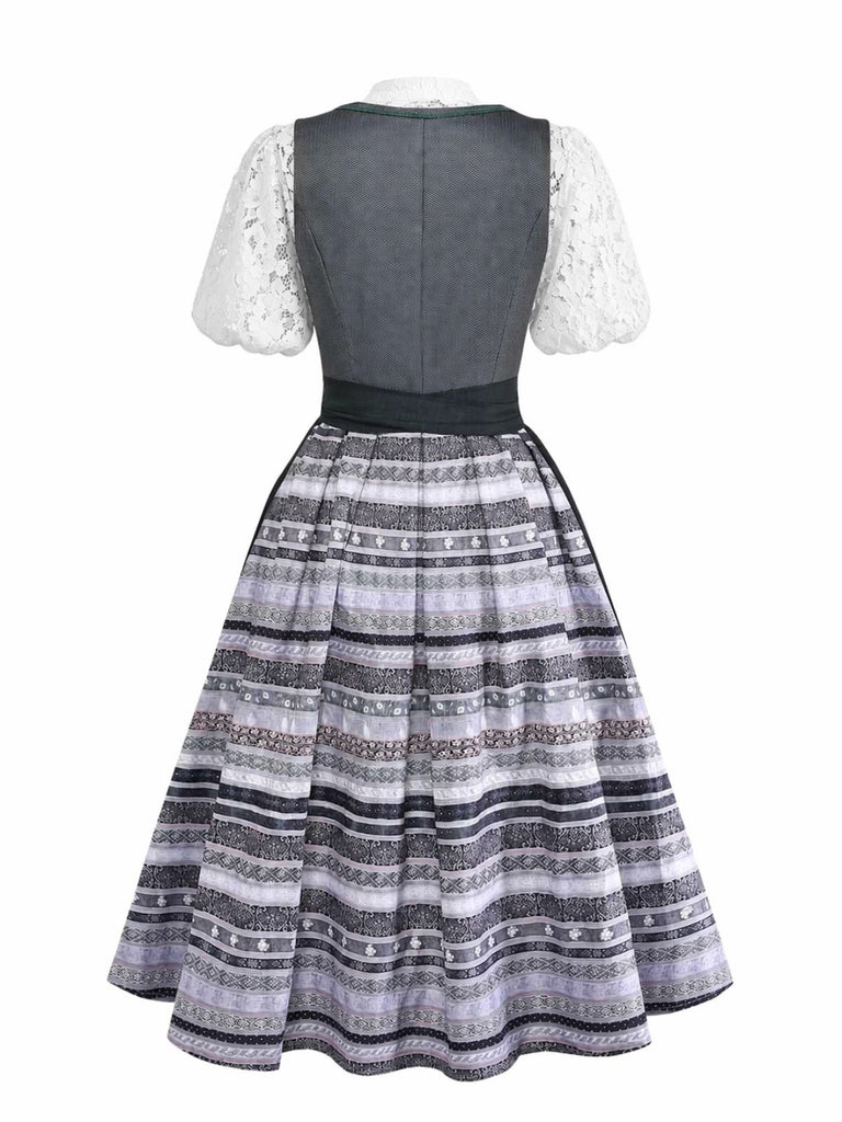 3PCS Green 1950s Polka Dot Border Print Dress & Apron & Lace Top