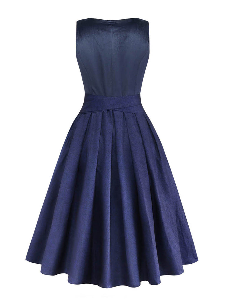Dark Blue 1950s Vintage Dress 2