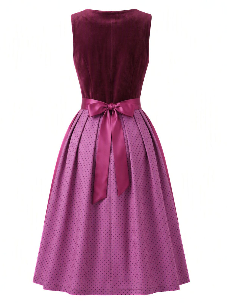 Plum 1950s Square Neck Velvet Polka Dot Dress & Apron & Lace Top