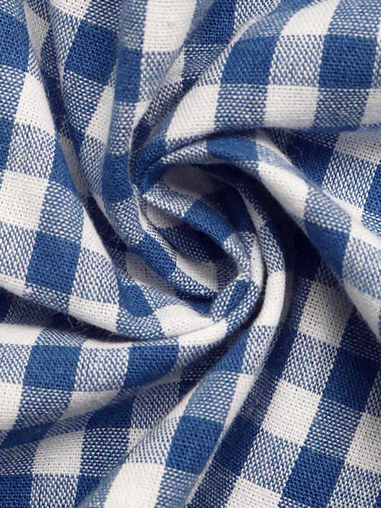Blue 1950s Vintage Plaid Spaghetti Strap Dress 9