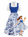 3PCS Blue 1950s Square Neck Dress & Floral Apron & Lace Top