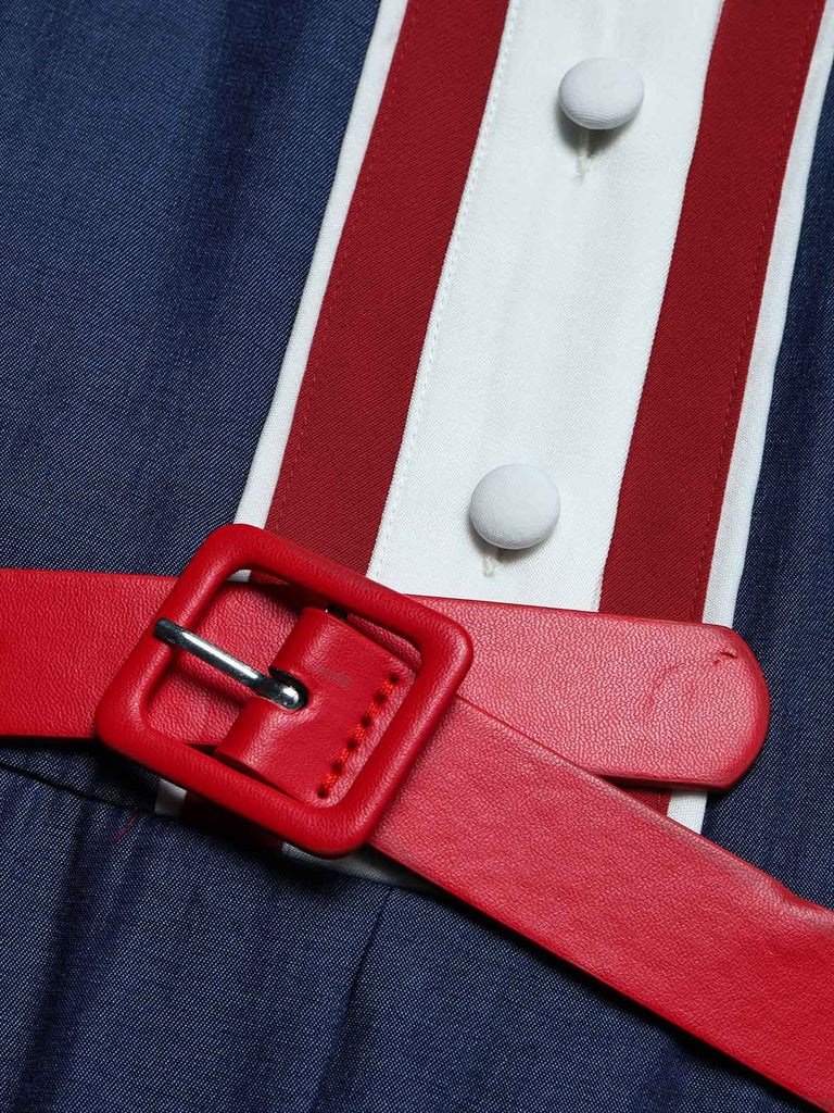 [Pre-Sale] Red Blue White 1940s Ruffle Patchwork Dress 8