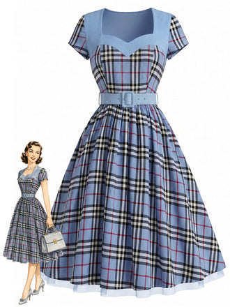 [Pre-Sale] 1940s Plaid Belted Patchwork Dress