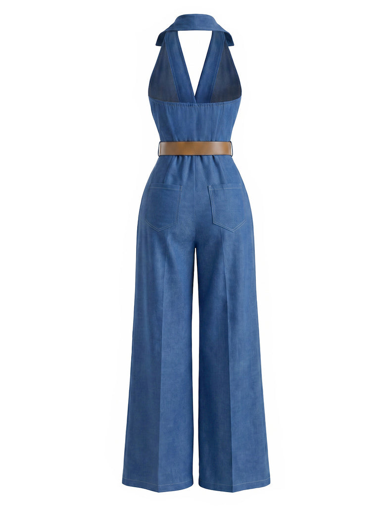[Pre-Sale] Dark Blue 1970s Denim Belted Jumpsuit 4