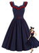 [Pre-Sale] Dark Blue 1950s Ruffle V-Neck Belted A-Line Dress