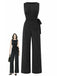 [Pre-Sale] Black 1930s Knit Pinstripe Asymmetric Top & Wide Leg Pants