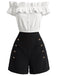 [Pre-Sale] 2PCS 1950s Button Off-Shoulder Ruffle Crop Top & Shorts