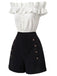 [Pre-Sale] 2PCS 1950s Button Off-Shoulder Ruffle Crop Top & Shorts