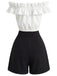[Pre-Sale] 2PCS 1950s Button Off-Shoulder Ruffle Crop Top & Shorts