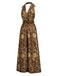 [Pre-Sale] Dark Brown 1970s Floral V Neck Belted Jumpsuit 3