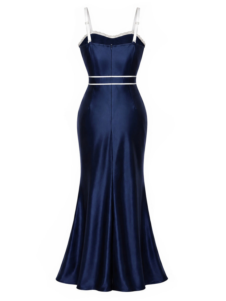 [Pre-Sale] Dark Blue 1920s Belted Satin Dress 4