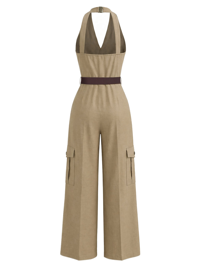 [Pre-Sale] Light Coffee 1940s V Neck Jumpsuit 5