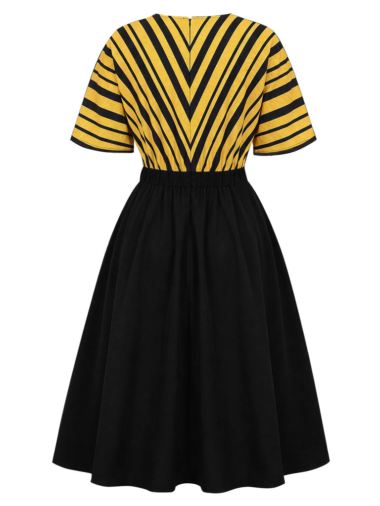 [Pre-Sale] Plus Size Bgo 1960s Floral V Neck Striped Dress 4