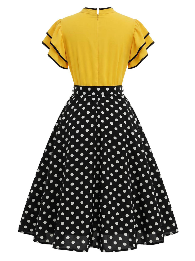 yellow and black polka dot dress & 1950s Ruffle Patchwork Black Skyline Wrap Midi Color:Waterfall Say hello to your Brand_ASHLEYlauren