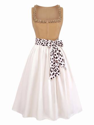 Khaki 1950s Square Neck Leopard Dress & Apron