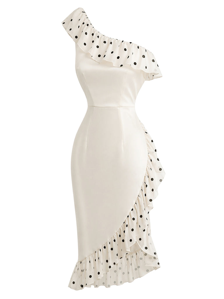 [Pre-Sale] Cream Color 1960s Polka Dot Ruffle Dress 4