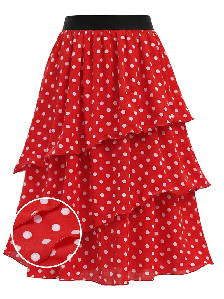 [Pre-Sale] Flame Scarlet 1940s Polka Dot Ruffle Skirt