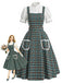 [Pre-Sale] 2PCS Green 1950s Plaid Lace Pocket Pinafore Dress & White Top