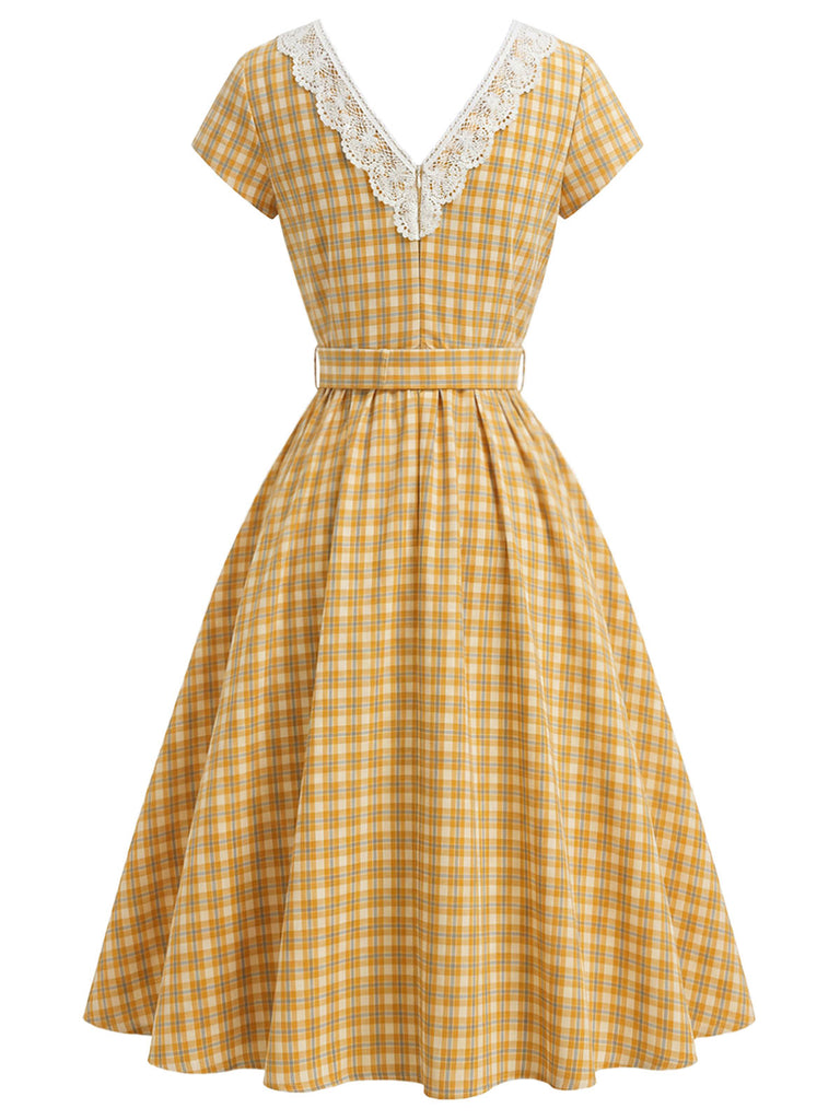 [Pre-Sale] Orange Color 1940s Plaid Vintage Classic Dress 4