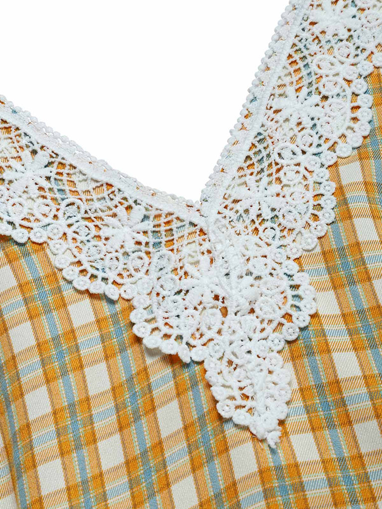 [Pre-Sale] Orange Color 1940s Plaid Vintage Classic Dress 6