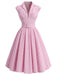 [Pre-Sale] Peach Pink 1940s Plaid V Neck Dress 2
