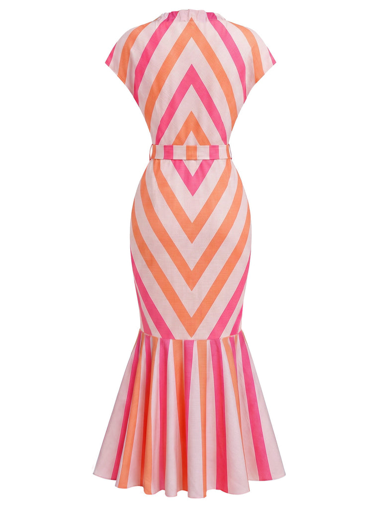 [Pre-Sale] Orange Red 1960s Floral Striped Dress 5