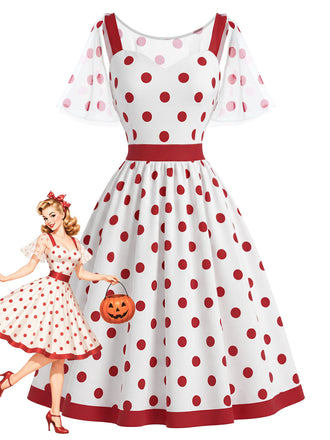 [Pre-Sale] Red White 1950s Polka Dot Mesh Dress