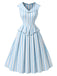 [Pre-Sale] Light Blue 1940s V Neck Striped Bow Dress 2