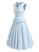 [Pre-Sale] Light Blue 1940s V Neck Striped Bow Dress 3