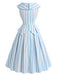 [Pre-Sale] Light Blue 1940s V Neck Striped Bow Dress 4