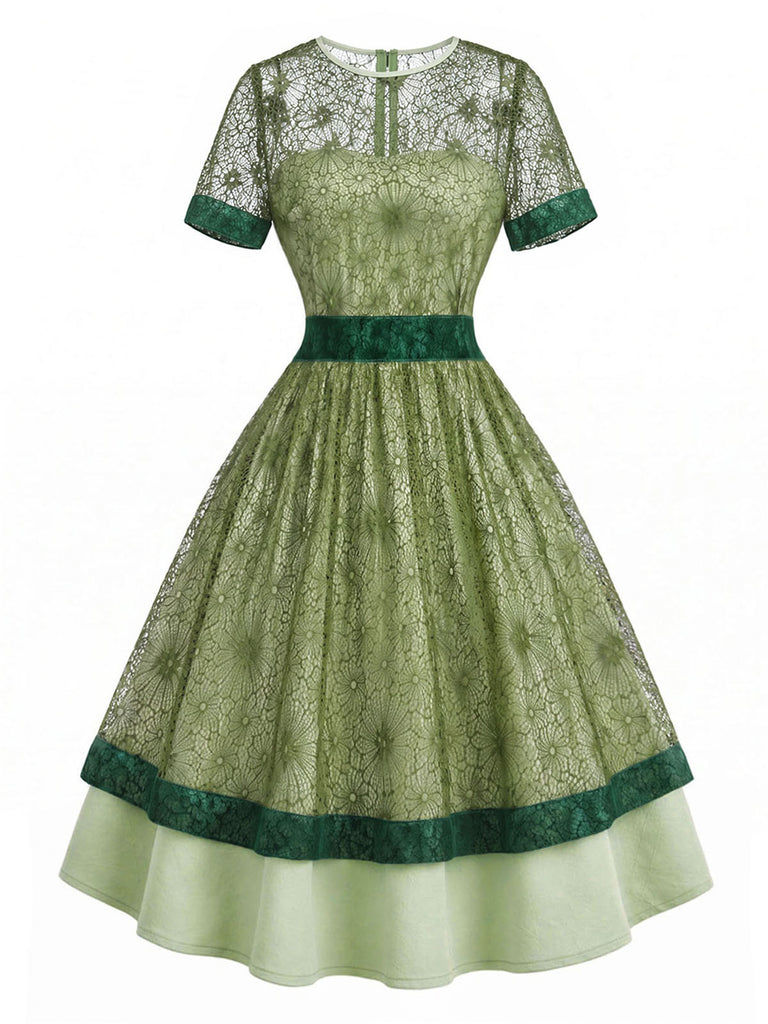 [Pre-Sale] Gray Green 1940s Lace Vintage Classic Dress 2