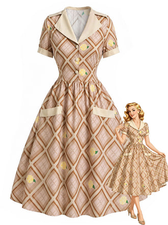 [Pre-Sale] Light Brown 1940s Vintage Classic Dress