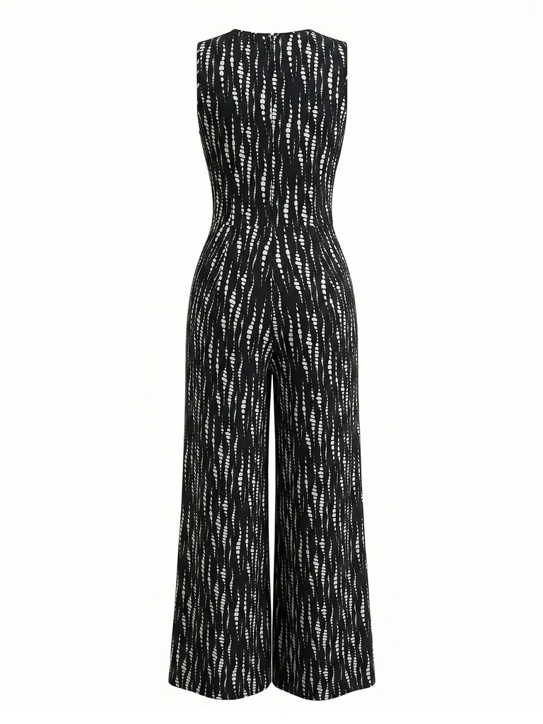 1960s Polka Dot Floral V Neck Jumpsuit 6