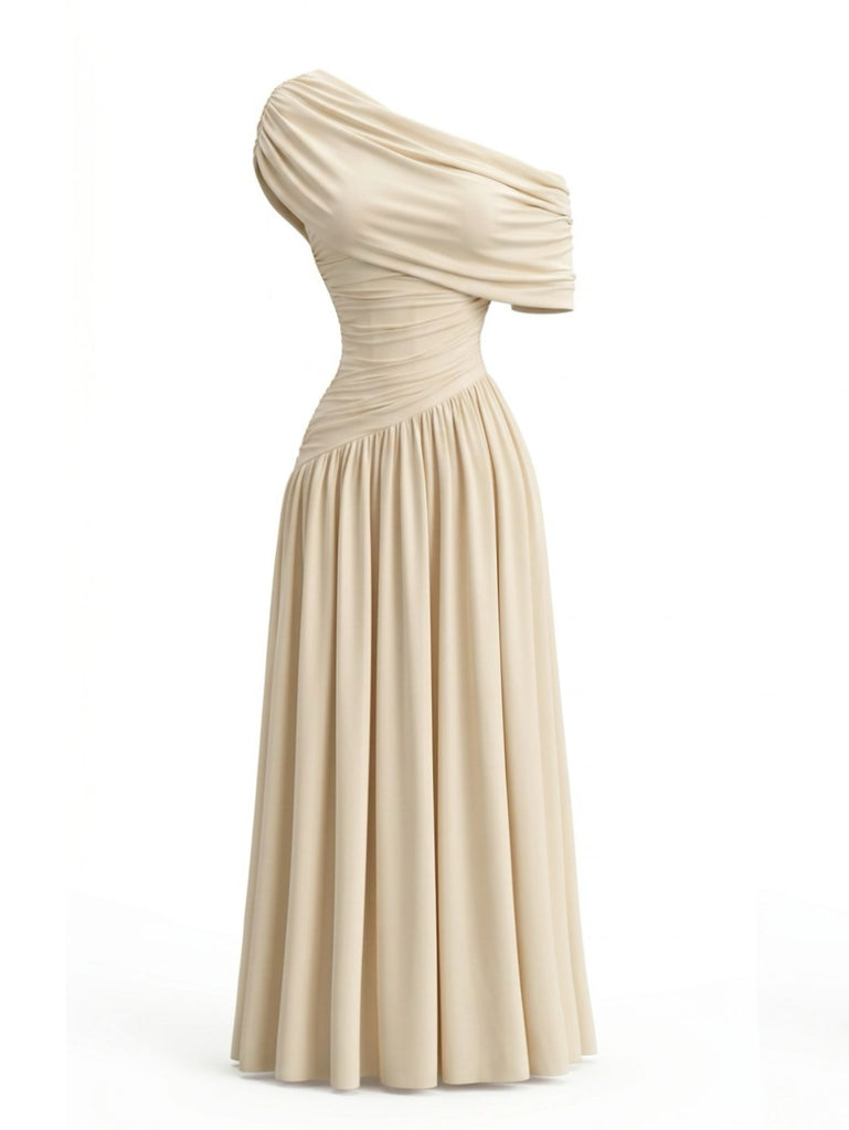 1970s evening dresses 70s Grecian Peach Draped Back Evening Gown