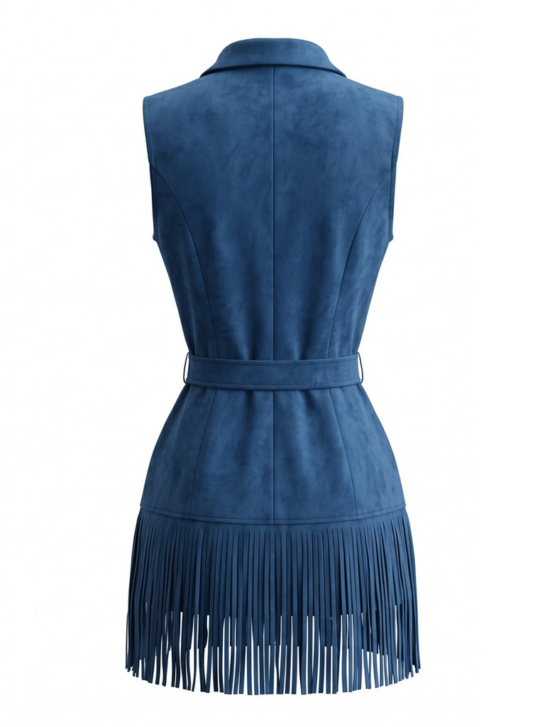 Navy Blue 1970s Vintage V Neck Dress 3