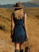 Navy Blue 1970s Vintage V Neck Dress 5
