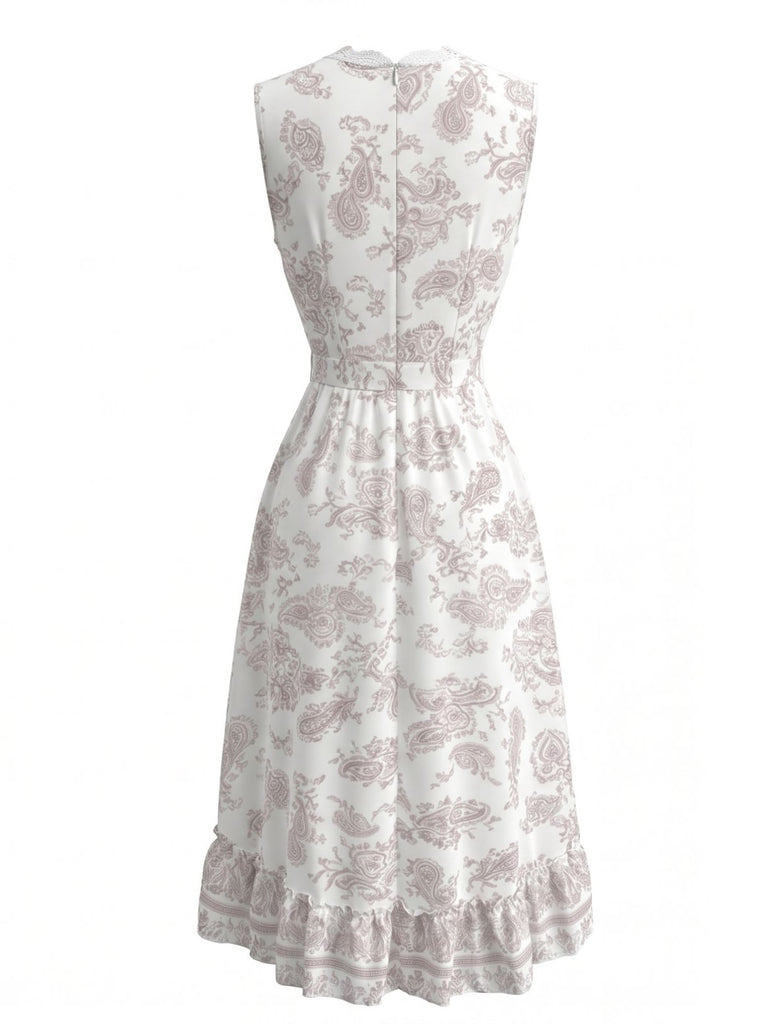 White 1970s Floral Lace V Neck Dress 3