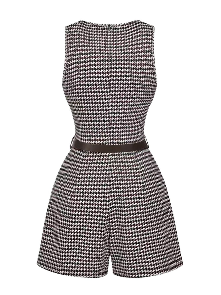 1950s Houndstooth Belted Sleeveless Romper