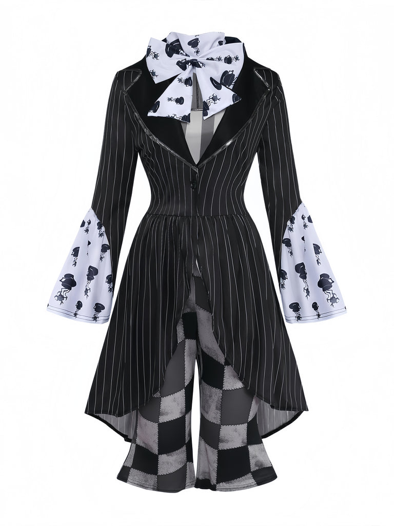 Black 1960s Floral Striped Two Piece Set 3