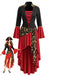 Red Black 1940s Square Neck Belted Dress