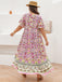 Plus Size Pink 1950s Floral V Neck Dress 2